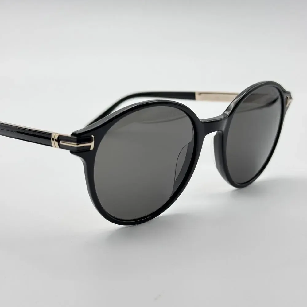 Tom Ford Sunglasses Araki TF1184 01A Black Round Frame Gray Lenses 52-20-140 New